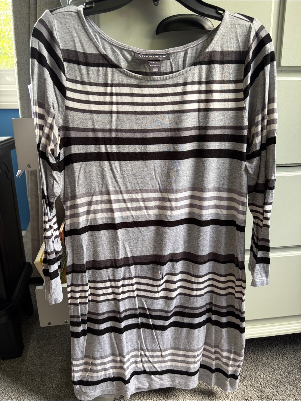 A Pea in the Pod Gray, Black & Cream Striped Maternity Tunic
